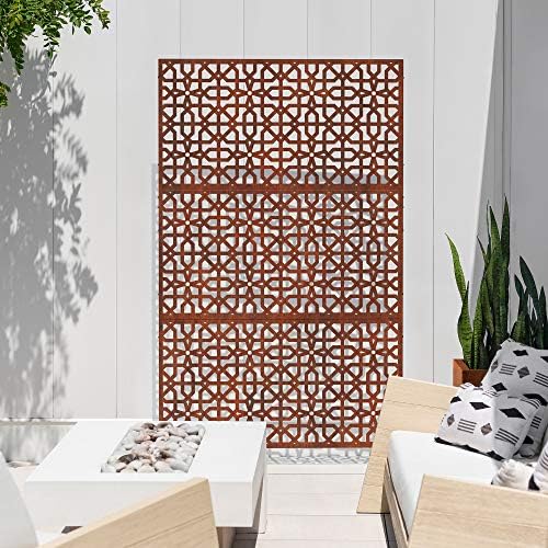 veradek corten steel privacy screen set with stand, side view