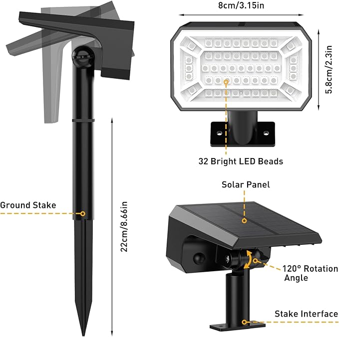Solar Color Changing Spot Lights Outdoor Waterproof IP65, [8 Pack/32 LED/7 Modes] 2-in-1 Landscape Spotlights, Auto On/Off High Lumens Solar Spot Lights for Outside Yard Garden Pathway Walkway