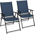 YLGJ&TIDY Folding Patio Chairs Set of 2 Stackable Outdoor Chairs with Armrests Backrest Portable Folding Chair for Patio Garden Camping Fishing Yard Lawn,No Assembly (Blue, 2 Pcs)