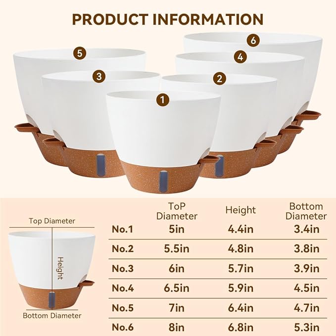 7/6.5/6/5.5/5 Inch Self Watering Pots, Plastic Flower Pots with Multi Mesh Drainage Holes and Deep Reservoir for Indoor Outdoor Garden Plants and Flowers (Black, 5/5.5/6/6.5/7/8)
