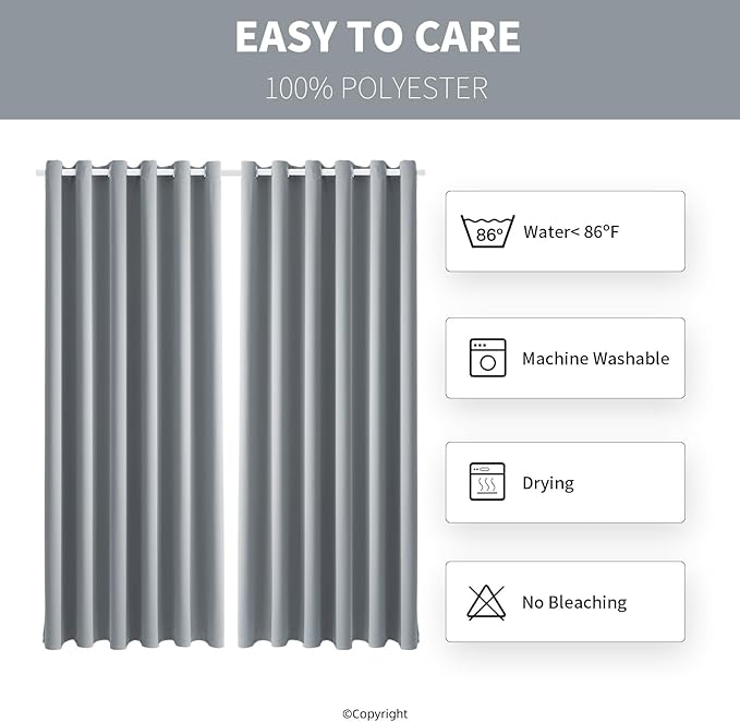 Waterproof Outdoor Curtain W84 x L84 - Grommet Top Sunlight Blocking Window Treatment Drapes Blackout Curtains for Home Bedroom Living Room Outdoor Patio Porch Gazebo (Light Gray, 2 Panels)