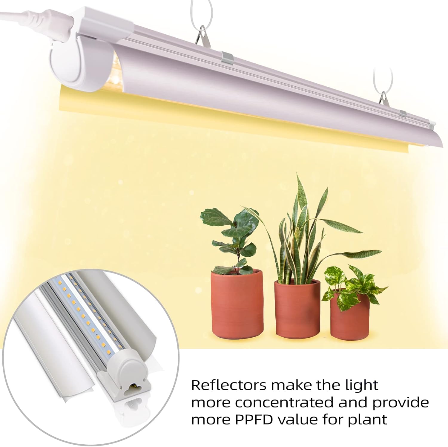 Grow Light for Plants, T8, 2FT, 24W, Full Spectrum, 8 Pack, Linkable | Indoor Grow Light with Reflector, 8x24W High PPFD, Full Spectrum Plant Light, Linkable, Aluminum for Seedlings & Houseplants