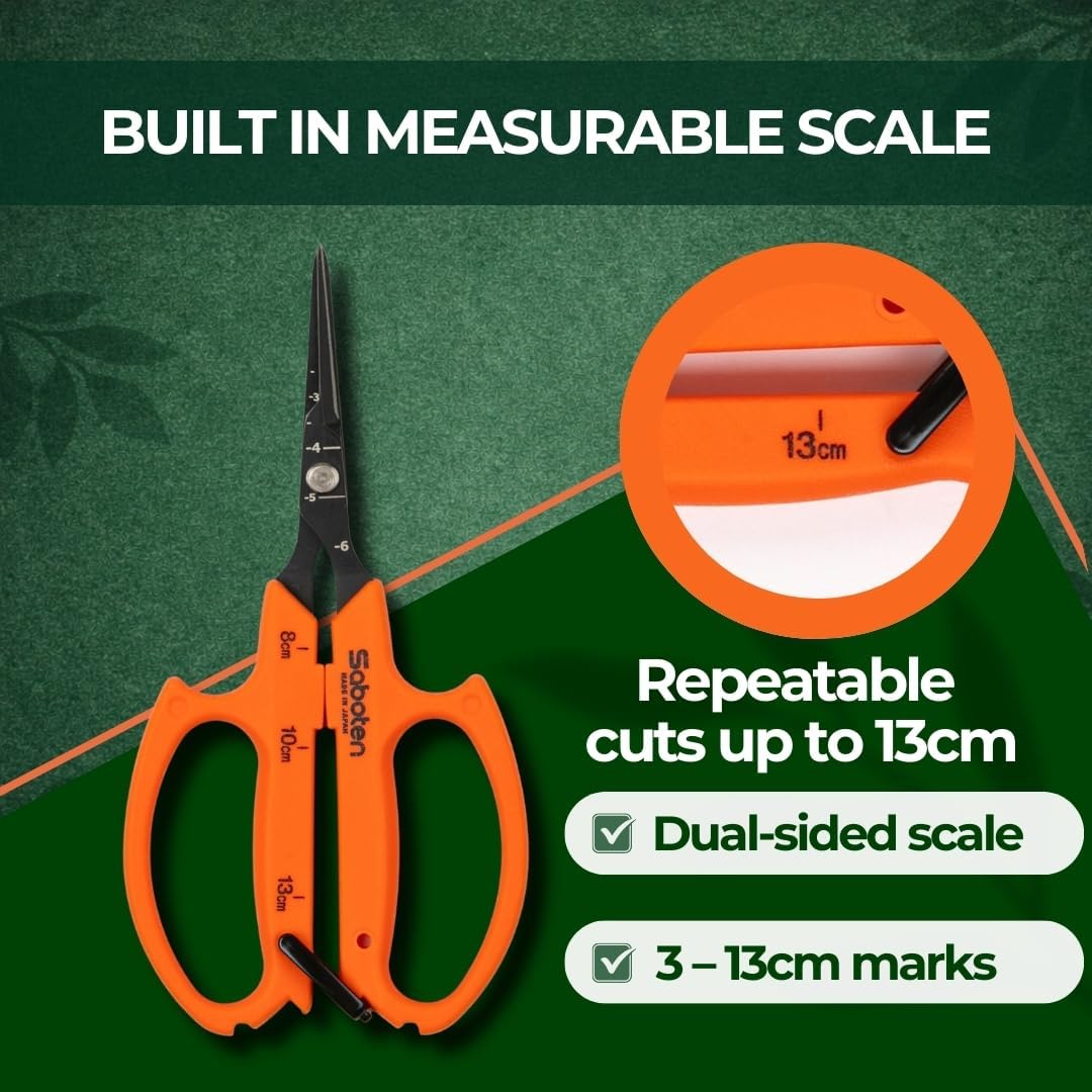 Saboten Japanese Harvesting Shears, Magnetic Springless, Fine-Tip Angled Blade, Fluorine-Coated Steel, Non-Slip Grip, Safety Lock, Made in Japan (Orange)