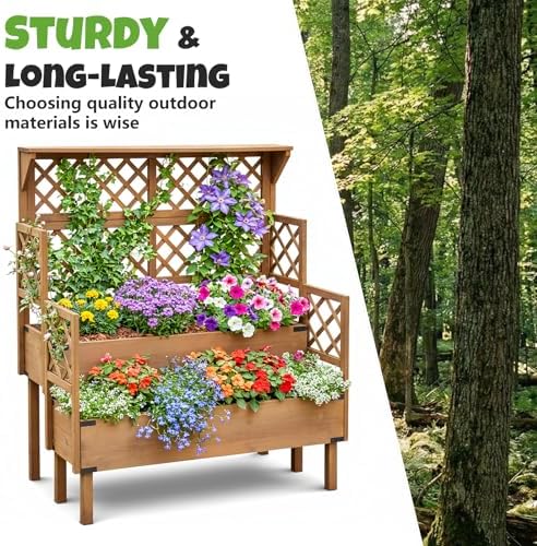 elevated raised garden bed with trellis & 2, close-up detail