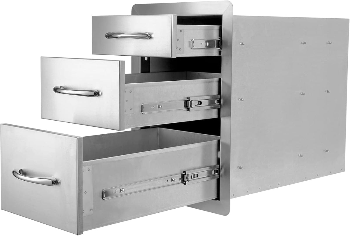 stanbroil triple access drawers for outdoor kitchen, 304, close-up detail