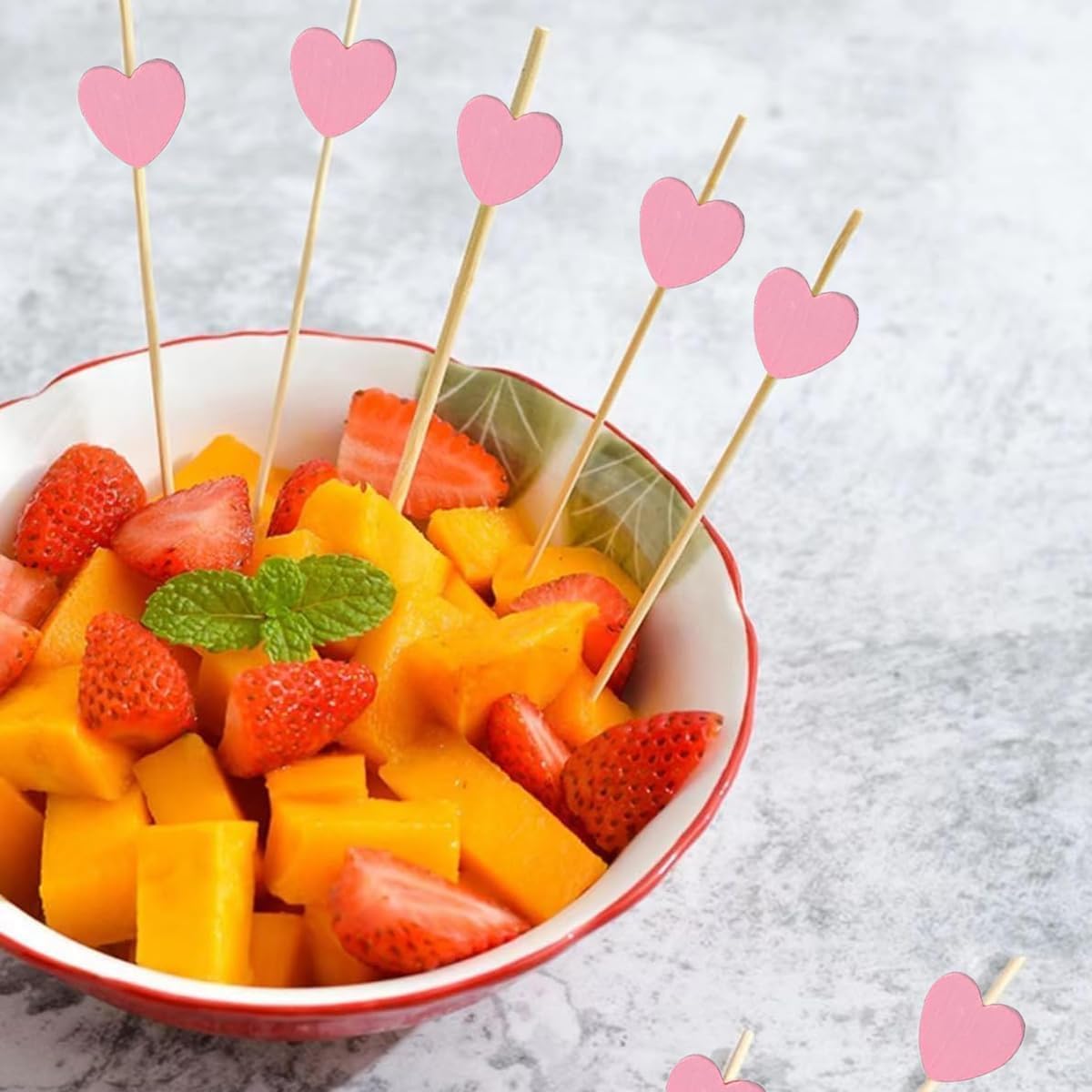 120 pcs 4.7 in long Pink heart Bamboo Cocktail, Heart Toothpicks for Appetizers, Natural Bamboo Food Picks for Valentines Day,Propose Marriage,Wedding Party.