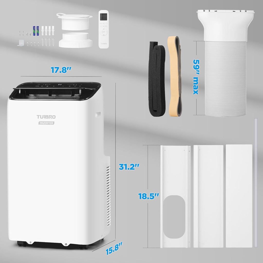 turbro greenland 14,000 btu inverter portable air conditioner, package contents