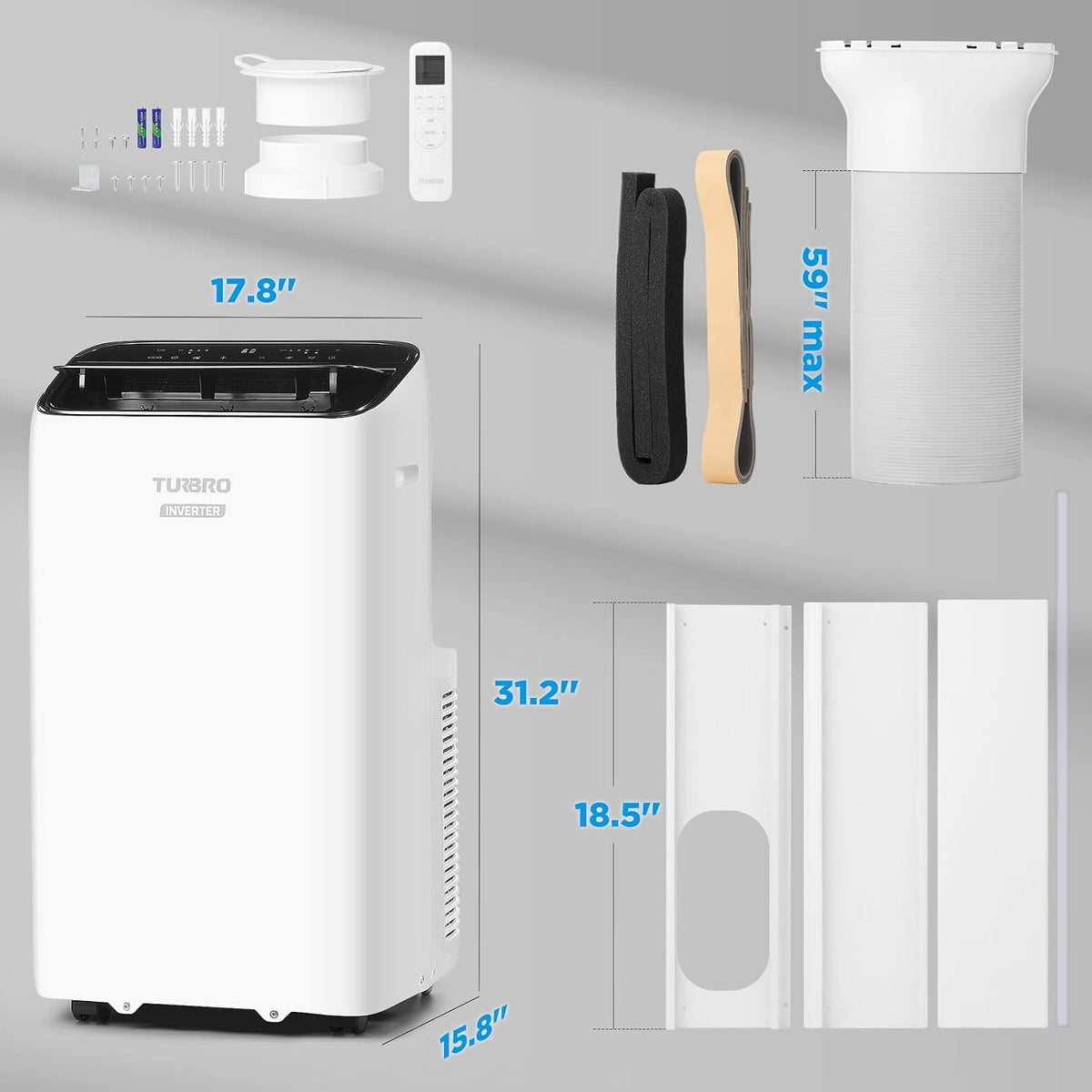 turbro greenland 14,000 btu inverter portable air conditioner, package contents