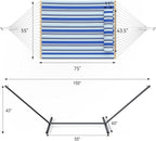 2 Person Outdoor Hammock with Stand, Cotton Rope Hammock with Polyester Pad, Adjustable Steel Frame, Portable with Carrying Bag – for Patio, Backyard, Garden, Beach, Blue