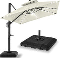Best Choice Products 9x12ft LED Cantilever Patio Umbrella w/Base Included & 360° Rotation, Large Solar Offset Hanging Outdoor Sun Shade for Deck, Backyard Table w/Stand & Lights – Ivory