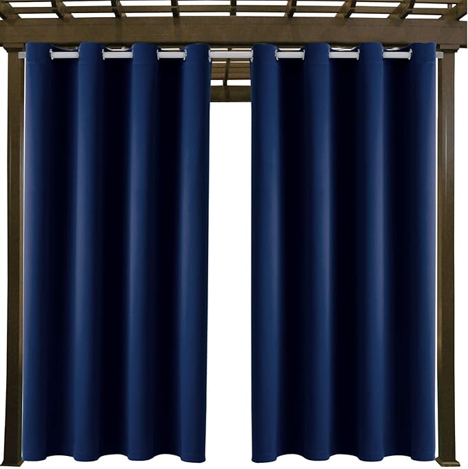 Water Proof Outside Curtains with Grommet Top for Porch, W52 x L132 Thermal Insulated Washable Light Block Outdoor Divider Drapes for Patio Gazebo Deck Pool Area Pergola Cabana (Navy)