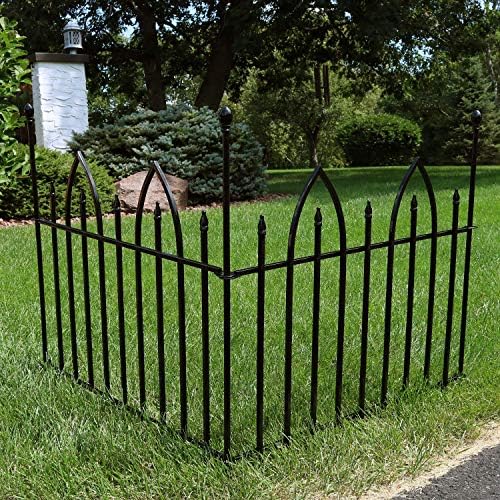 sunnydaze gothic arch decorative garden fence panels, black on a desk or shelf