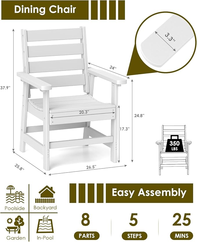 GREENVINES Outdoor Dining Chair | HDPE | Patio Chairs | All-Weather | White