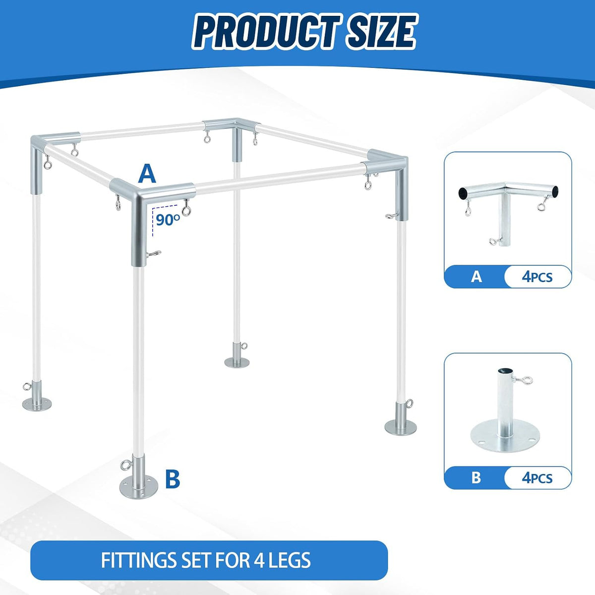 frienda 4-leg flat-top canopy fittings for 3/4" pipes shown in use