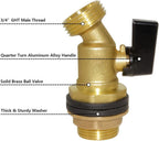 Hooshing Brass Rain Barrel Spigot Water Container, 1 Inch O.D. Inlet to 3/4" GHT Outlet with Quarter Turn Ball Valve Bulkhead Fitting for Outdoor Plastic Bucket Water Tanks