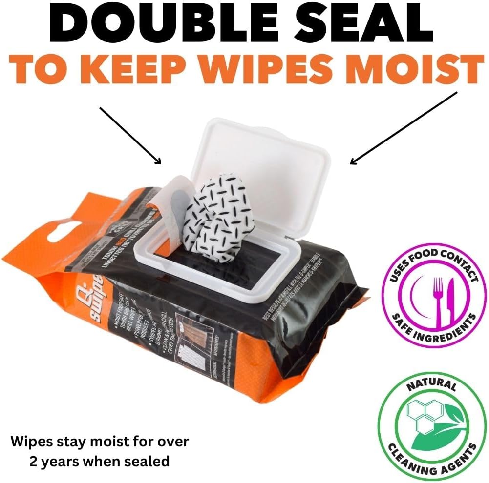 Proud Grill Q-Swiper Easy-Clean Moist, Tough BBQ Grill Cleaning Wipes, 40ct | Bristle-Free BBQ Cleaner, Heavy-Duty Thick Degreaser Wipes, Grease & Grime Remover for Outdoor Barbecue Grills, Disposable