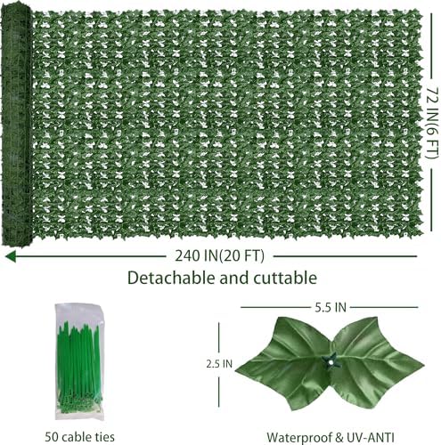 odtory artificial ivy privacy screen fence panel, green shown in use