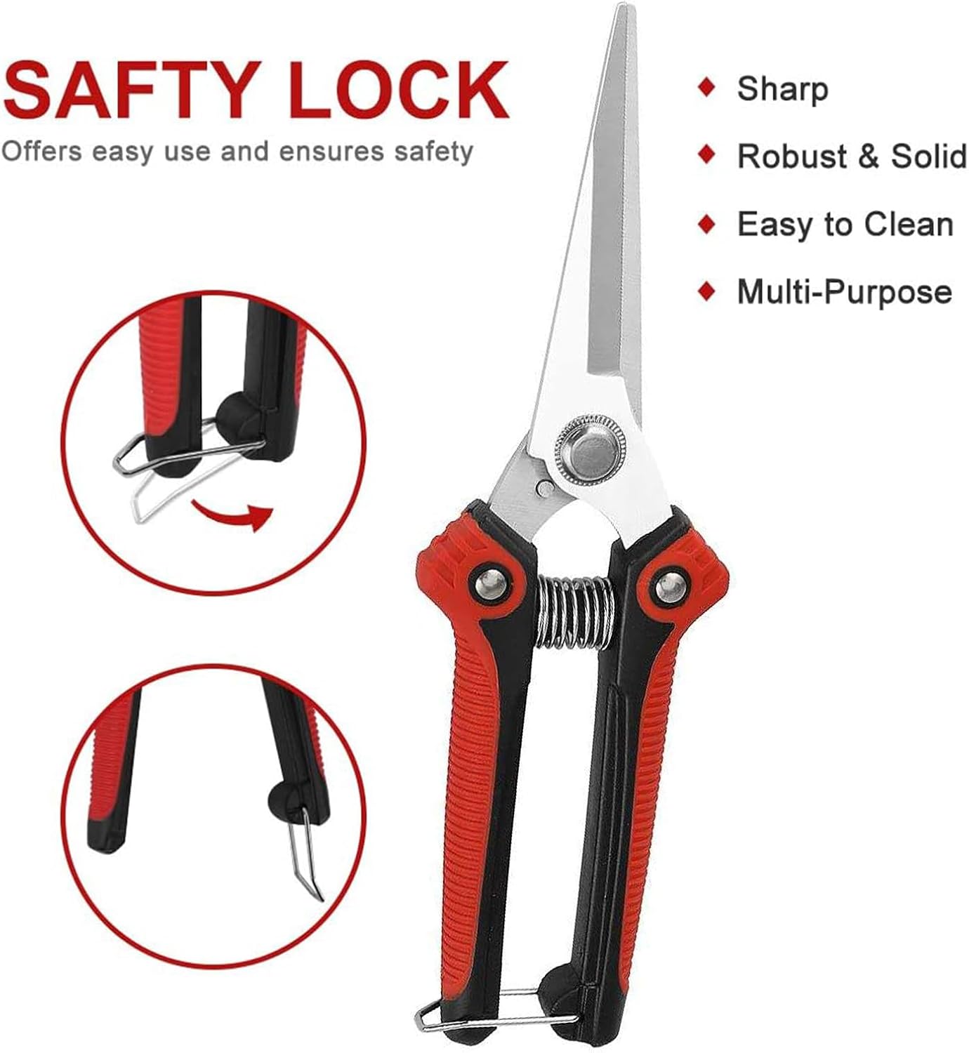 Gardening Scissors Hand Pruner Pruning Shear with Straight Stainless Steel Blades, Flower Cutter Garden Clippers, 8.1 Inch (Red)