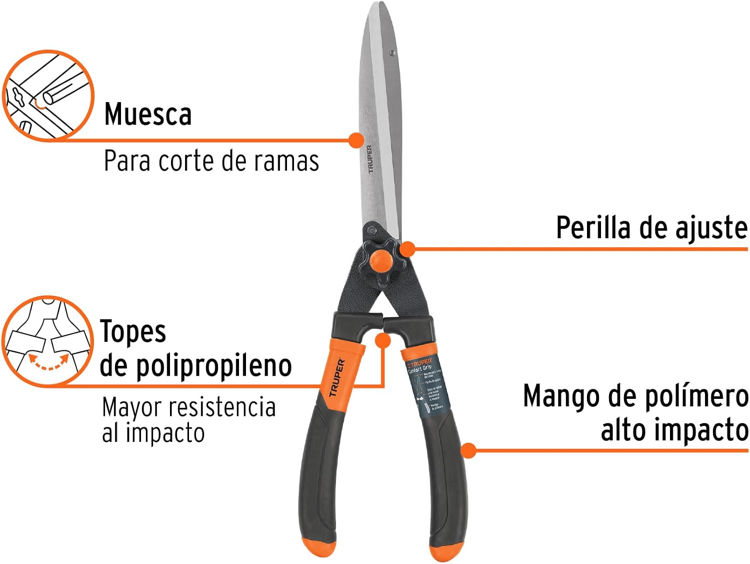 TRUPER T-18 7 1/8" High Impact American Style Poly Handle Hedge Shears