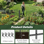 3-layer garden fence with gate 10 panel 24in showing dimensions