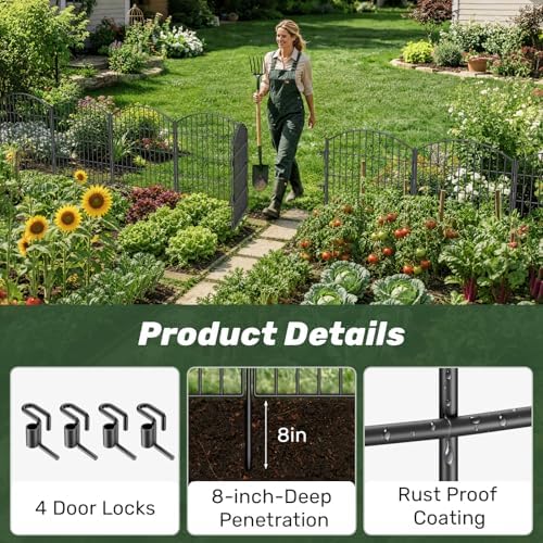 3-layer garden fence with gate 10 panel 24in showing dimensions