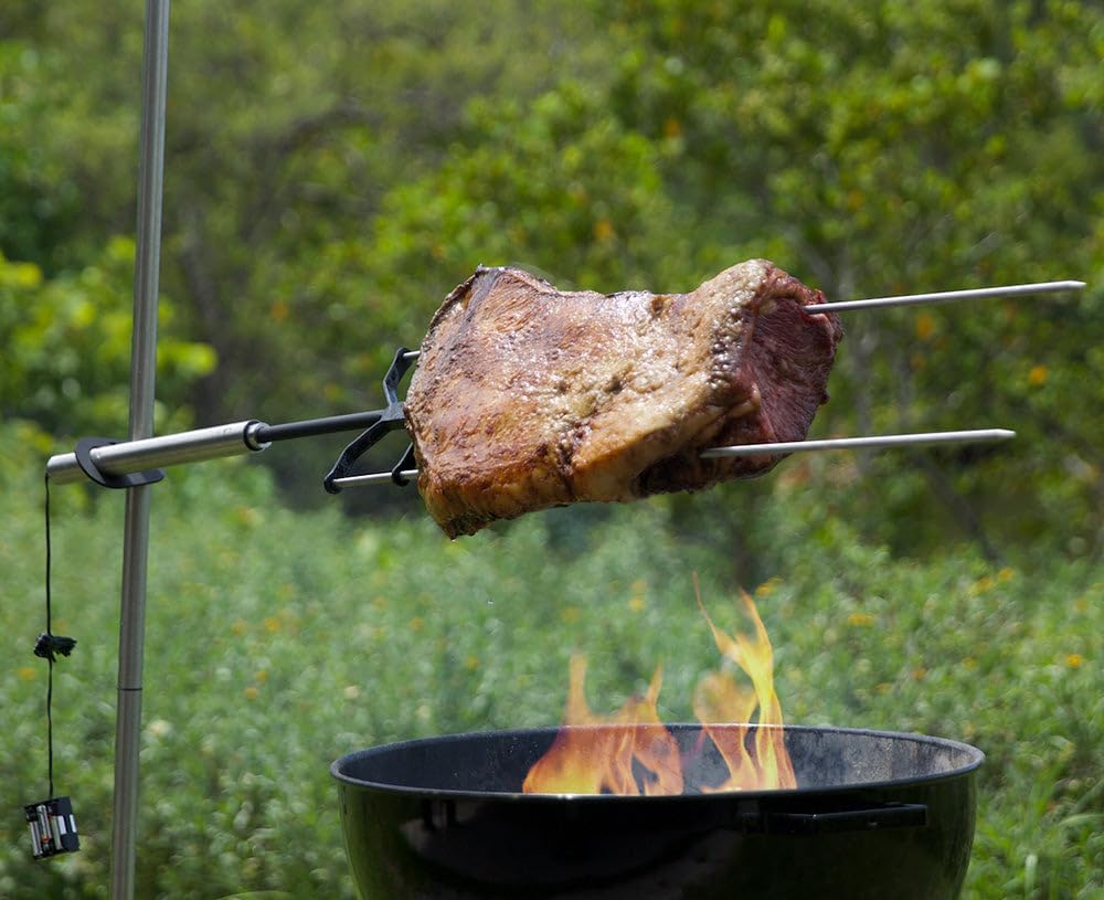 KANKA Rotisserie Grill Kit – Heavy Duty Portable Spit Roaster with Electric Motor – Works with Fire Pits, Campfires, Charcoal & Gas Grills – 22LB Capacity, Stainless Steel - Includes Carrying Bag
