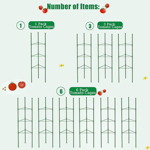 3 Pack Tomato Cages, 51.2in Tomato Plant Support Stakes Heavy-Duty, Garden Tomato Cages & Trellis for Climbing Vegetables, Tomatoes, Peppers, and Potted Plants(3)