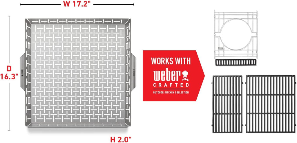 Weber Crafted® Roasting Basket, Stainless‑Steel for Gourmet Grilling | Grill Basket for Even Roasting of Vegetables & Delicate Foods - Grill Accessory, Culinary Tool for Outdoor Cooking