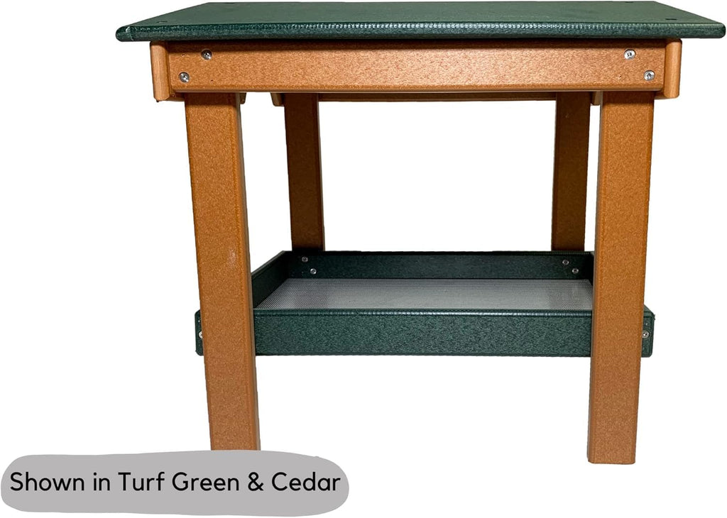 DutchCrafters Recycled Plastic Poly Large Covered Ground Fly Through Raised Platform Bird Feeder with Mesh Seed Tray - USA Amish Made (Turf Green & Cedar)