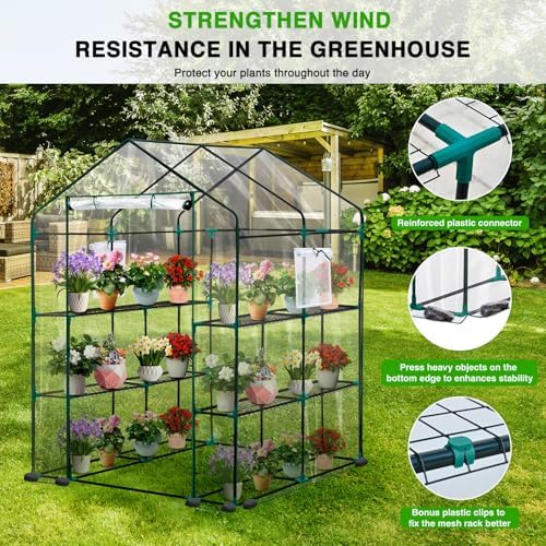 yesker greenhouse 57.5"x57"x77" walk in green house showing dimensions