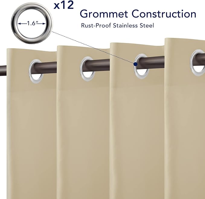 PureFit Outdoor Curtains for Patio Waterproof Weatherproof, UV Resistant Outside Curtains for Gazebo, Front Porch, Pergola, Sun Blocking Privacy Curtain, 100W x 120L inch, 1 Panel, Beige
