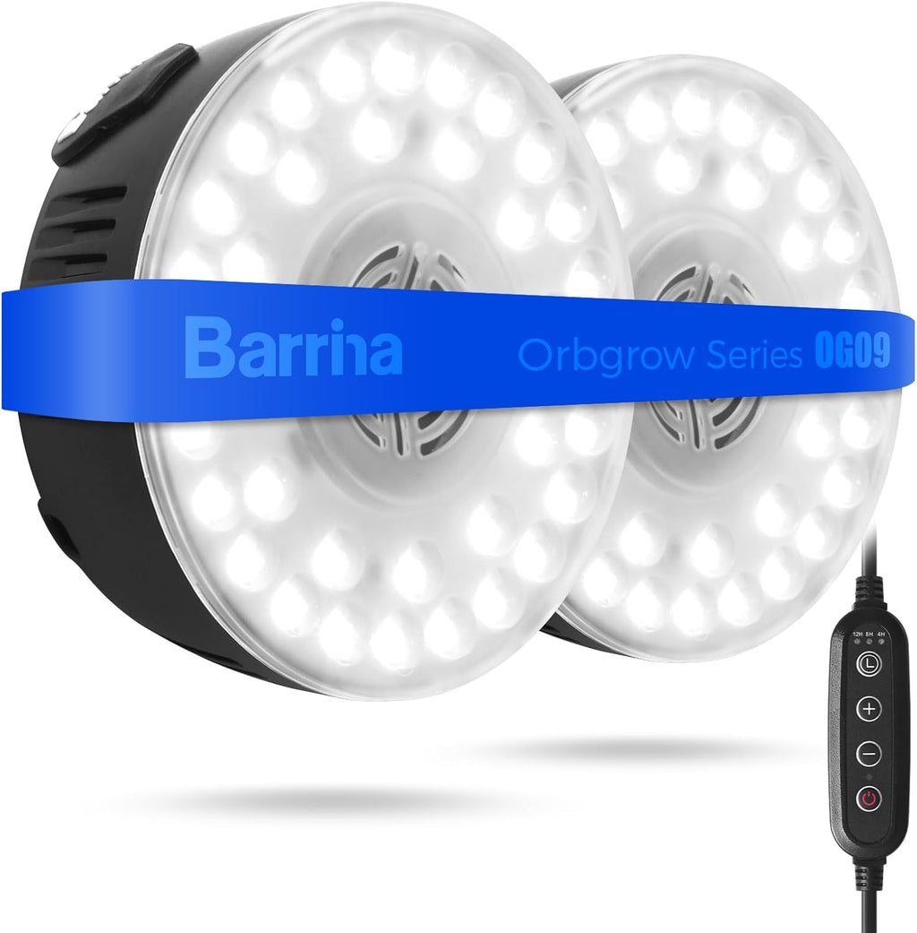 Barrina OG09 Puck Grow Light, 18W(2 x 9W), 5000K, Timer, 2 Packs, Black | Full Spectrum Plant Light for Indoor Plants, Magnetic & Linkable, 5 Levels Dimmable, Small Grow lamp, Perfect for Plant Shelf