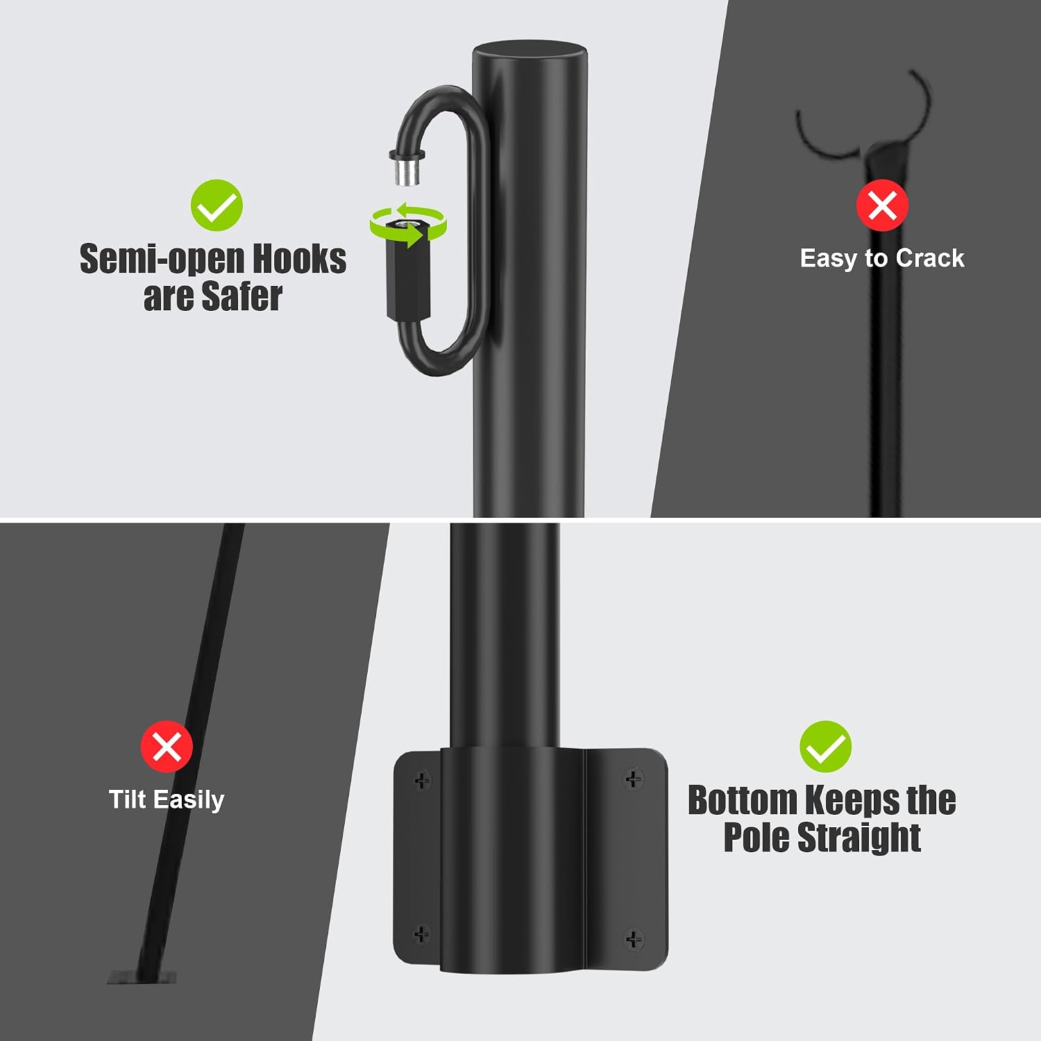 Suchtale 8-Pack String Light Poles, 1.3 FT Fence Mount Posts, Black | Wall-Mount Brackets Secure To Fences, Deck Rails Or Wood Posts. Clips Hold String Lights For Patios, Gardens And Parties.