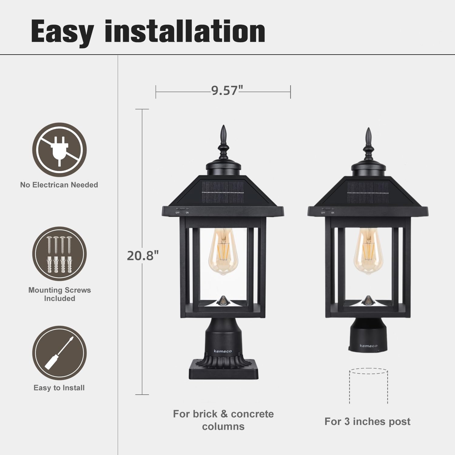 Solar Post Light Outdoor, Upgraded ST4342Q Dusk to Dawn Solar Lamp Post Light with Pier Mount Base Bright Sandy Colored LED, Waterproof Aluminum Fence Pole Lights for Gates Yard Path Garden