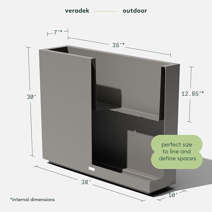 Veradek Block Series Span Plastic Planter - Tall Rectangular Planter for Indoor or Outdoor Patio/Porch | Durable All-Weather with Removable Insert Bucket | Modern Design for Plants, Flowers, Garden