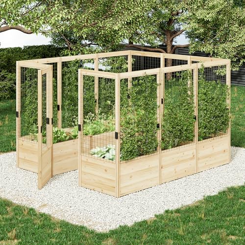 amerlife u-shape raised garden bed,7 grids wooden planter, main product view