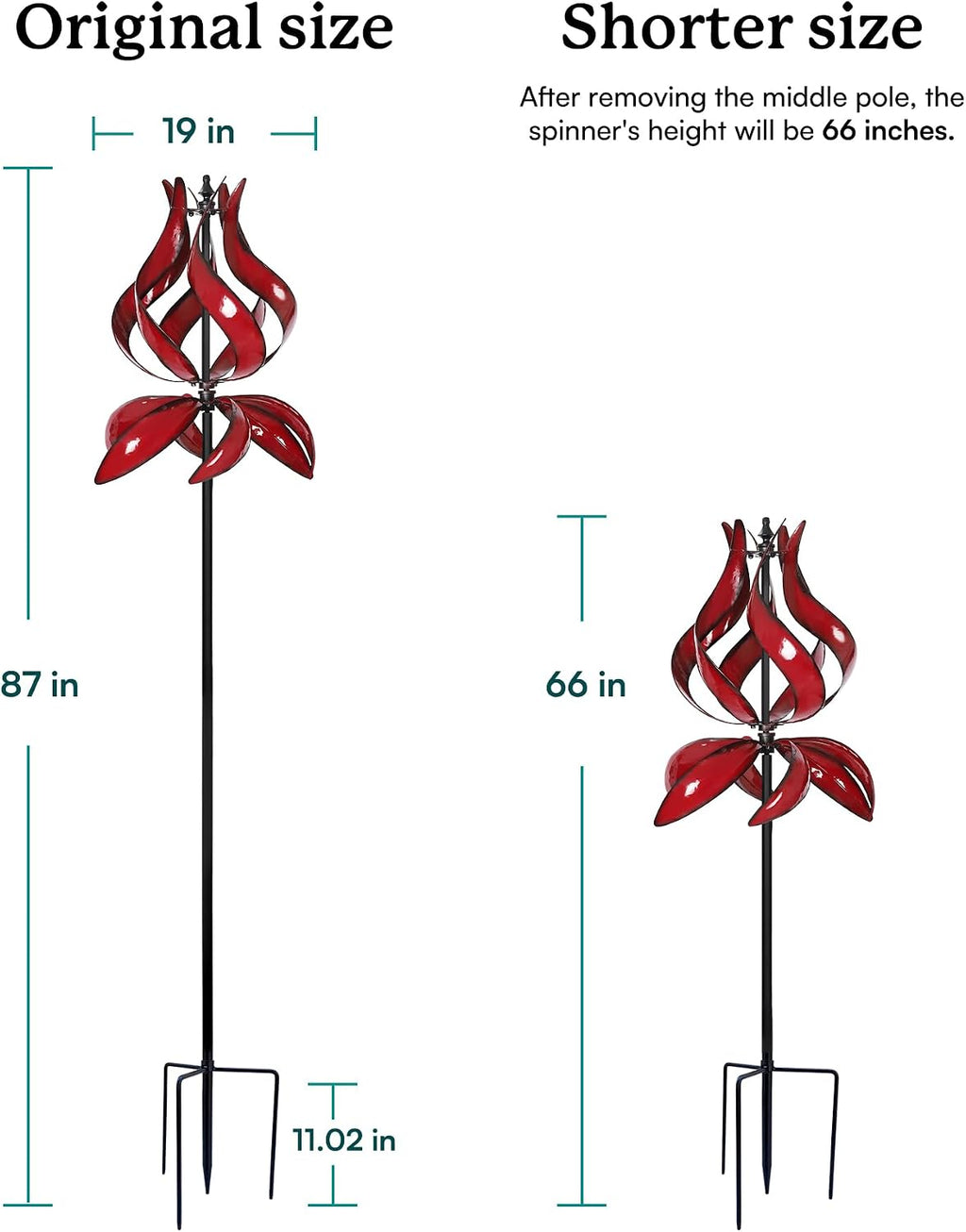 Yard Garden Wind Spinners - Large Outdoor Metal Wind Spinners with Stake, Yard Art Lawn Garden Decor (19" W x 87" H)