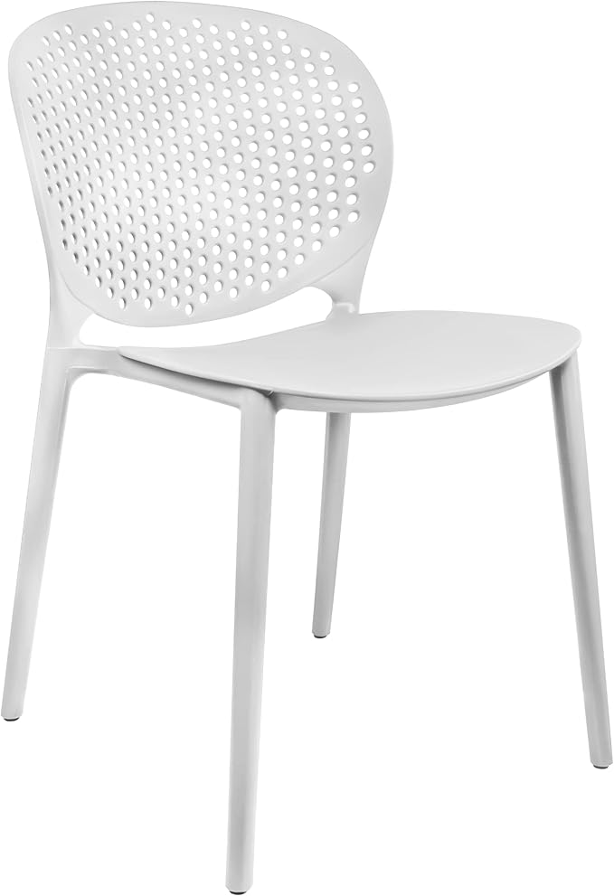 2xhome Set of 2 Patio Dining Chairs | Modern Stackable Outdoor Pool Side Chair | Weather Resistant Plastic for Yard, Porch, Balcony, Kitchen, White