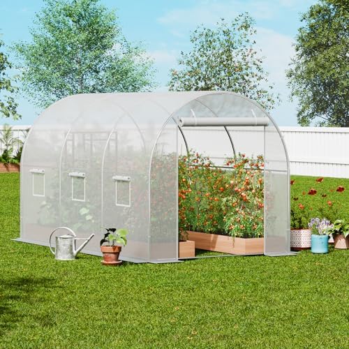 vevor walk-in tunnel greenhouse, 9.6x6.4x6.2 ft hoop house, front angle view
