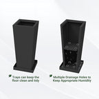 Tall Planters 20" H - 2 Pack, Tapered Pots with Drainage Insert Shelve & Trays, Metal Outdoor Planter Box for Porch, Garden, Patio, Yard (Black)