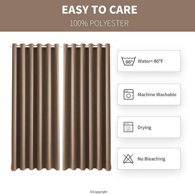 Waterproof Outdoor Curtain W84 x L120 - Grommet Top Sunlight Blocking Window Treatment Drapes Blackout Curtains for Home Bedroom Living Room Patio Pergola Cabana Gazebo (Camel Brown, 2 Panels)