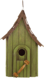 Glitzhome Birdhouses for Outdoors, Green Hand Painted Garden Wooden Bird House with Single Roof Hanging Bird House for Outside