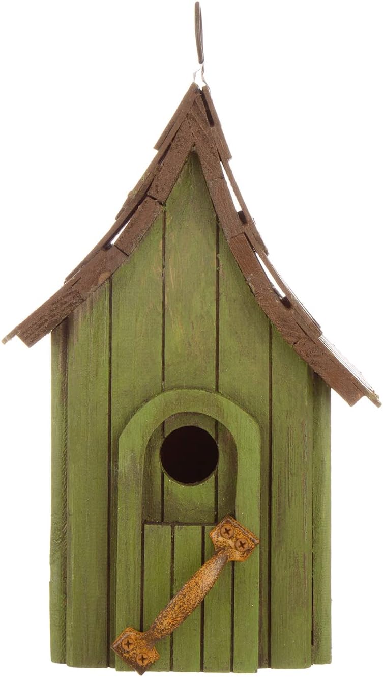 Glitzhome Birdhouses for Outdoors, Green Hand Painted Garden Wooden Bird House with Single Roof Hanging Bird House for Outside