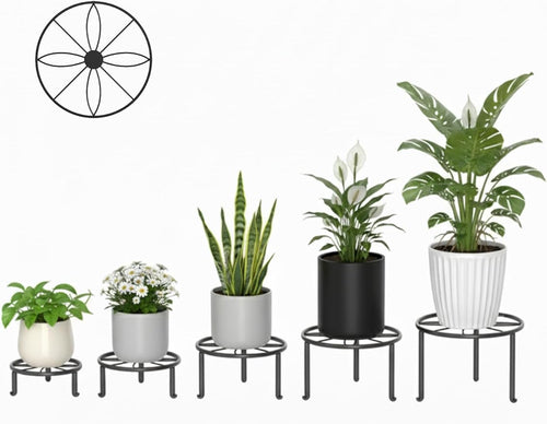 5 Pack Metal Potted Plant Stand Small Short Flower Pot Holder for Multiple Plants Indoor Anti-Rust Plant Pot Rack Shelf Round Plant Holder for Home Garden