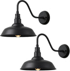 10" Outdoor Gooseneck Barn Light, Black Industrial Farmhouse Outdoor Wall Light Fixture, Suitable for Garages, Porches, Sheds, and Barns, 2-Pack