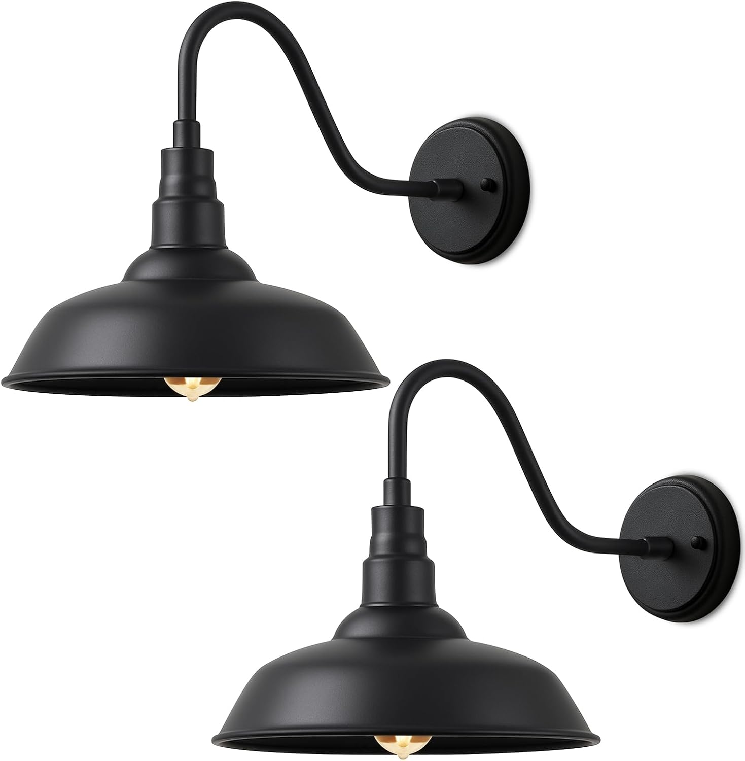 10" Outdoor Gooseneck Barn Light, Black Industrial Farmhouse Outdoor Wall Light Fixture, Suitable for Garages, Porches, Sheds, and Barns, 2-Pack