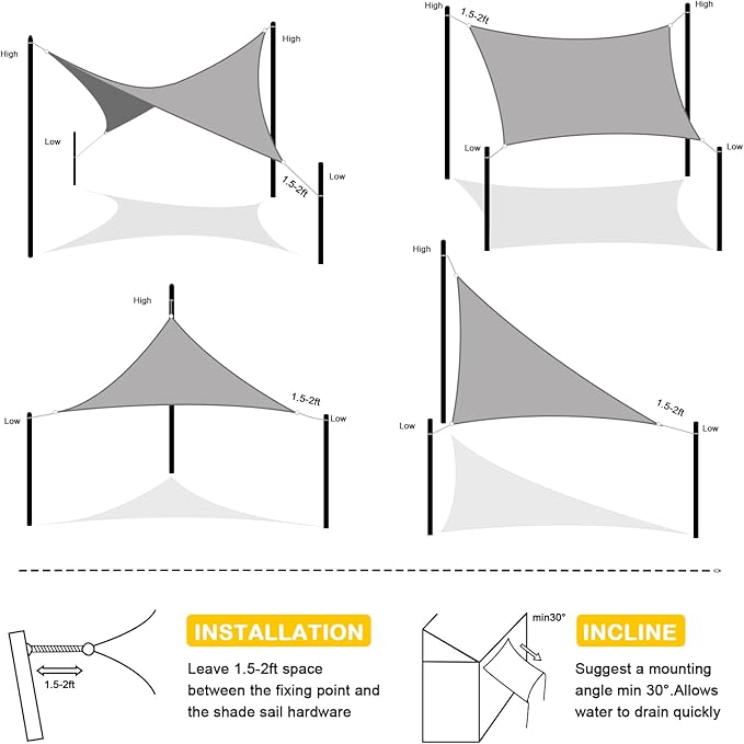 Artpuch Waterproof Sun Shade Sail, 8'x10' Light Grey Rectangular, UV Resistant Rain Canopy, Curved Edges Shade Cloth for Outdoor Patio, Deck, Yard (Customizable)