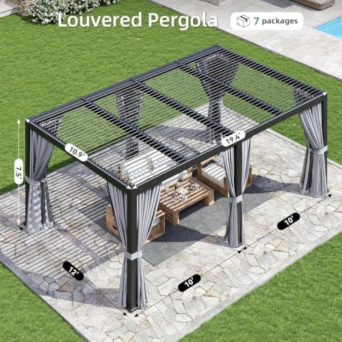 aoxun louvered pergola 12x20 all-aluminum, waterproof curtains and, close-up detail