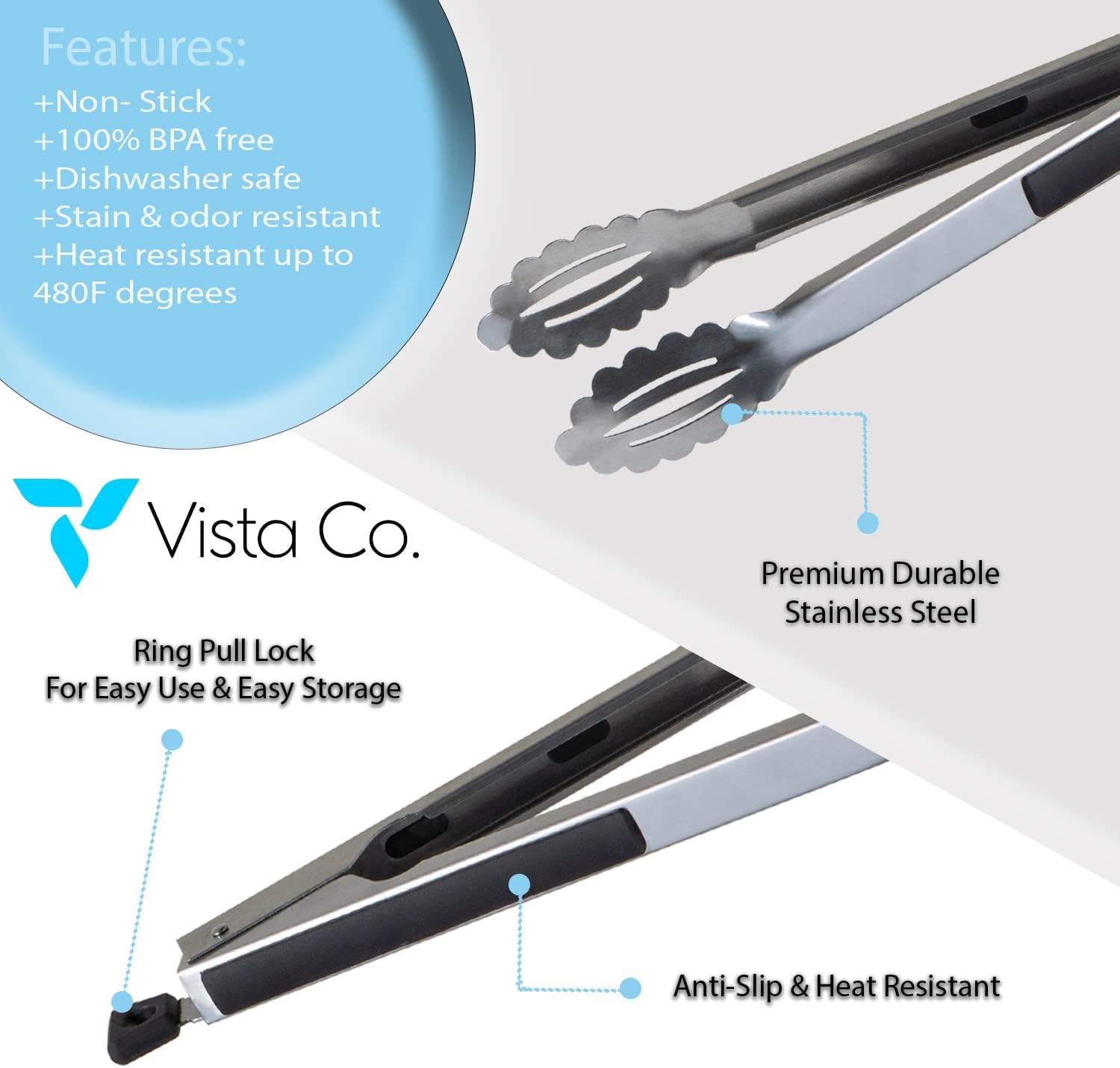 Grill Tongs - Heavy Duty 16in. Stainless Steel Tongs For Grilling, Cooking, Buffets, Etc. - Non-slip Grip And Well Aligned Scalloped Pincers For Precise Control And Better Handling Of Delicious Food