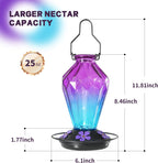 Glass Hummingbird Feeder for Outdoors Hanging, 25Oz Humming Bird Nectar Feeder, Perch, 5 Flower Feeding Ports, Leak Proof Base, Hook for Outside Garden Backyaard, Gift for Women, Diamond Purple